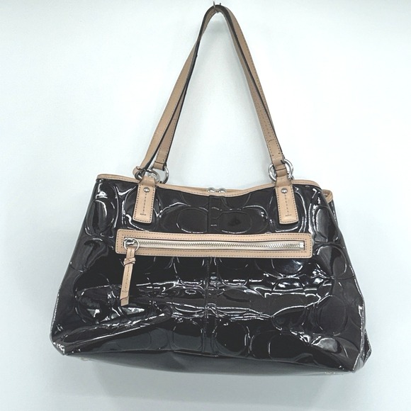 Coach Ashley Patent Leather Framed Carryall F2487 Brown Embossed C Bag - Picture 3 of 11